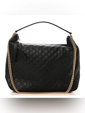 Gucci Black Embossed Leather Bag with Gold Chain